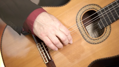 Alegria guitar player picking strings for corporate event