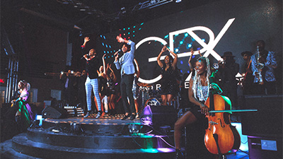 Grand Party Experience big stage cello player in the party