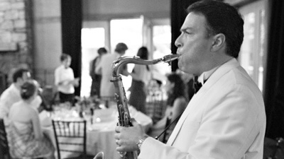 Jeff Decker Band saxophone performs for a wedding